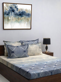 BOMBAY DYEING Urban Living Grey Printed Cotton 400 TC King Bedsheet with 4 Pillow Covers