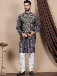 Anouk Geometric Embroidered Pure Cotton Straight Kurta With Churidar & Nehru Jacket