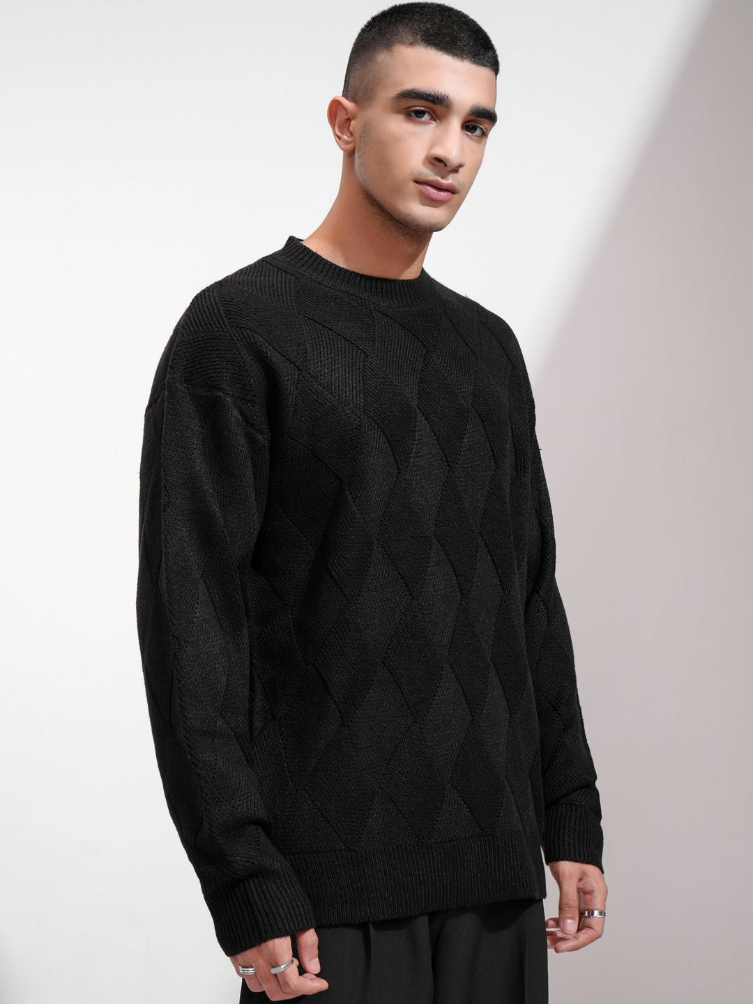 HIGHLANDER Men Round Neck Drop Shoulder Relaxed Sweater