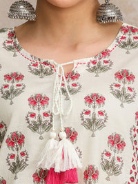 Varanga Floral Printed Thread Work Pure Cotton Thread Work Panelled Kurti
