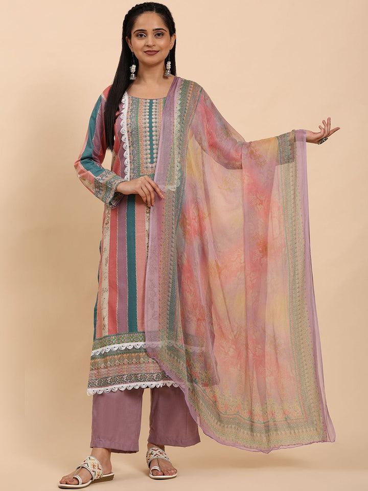 Mamicha Women Ethnic Motifs Printed Regular Thread Work Pure Cotton Kurta with Palazzos & With Dupatta