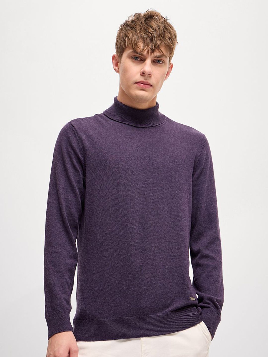 THE BEAR HOUSE Men Solid High Neck Cotton T-shirt