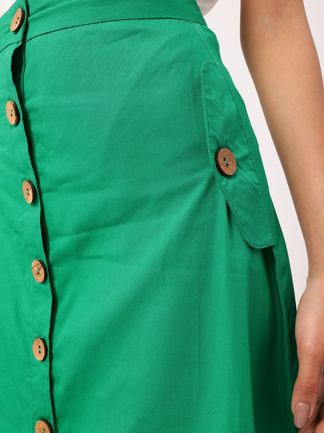 DressBerry Women Feminine Graceful Fresh Mock Button Pocket A-Line Skirt
