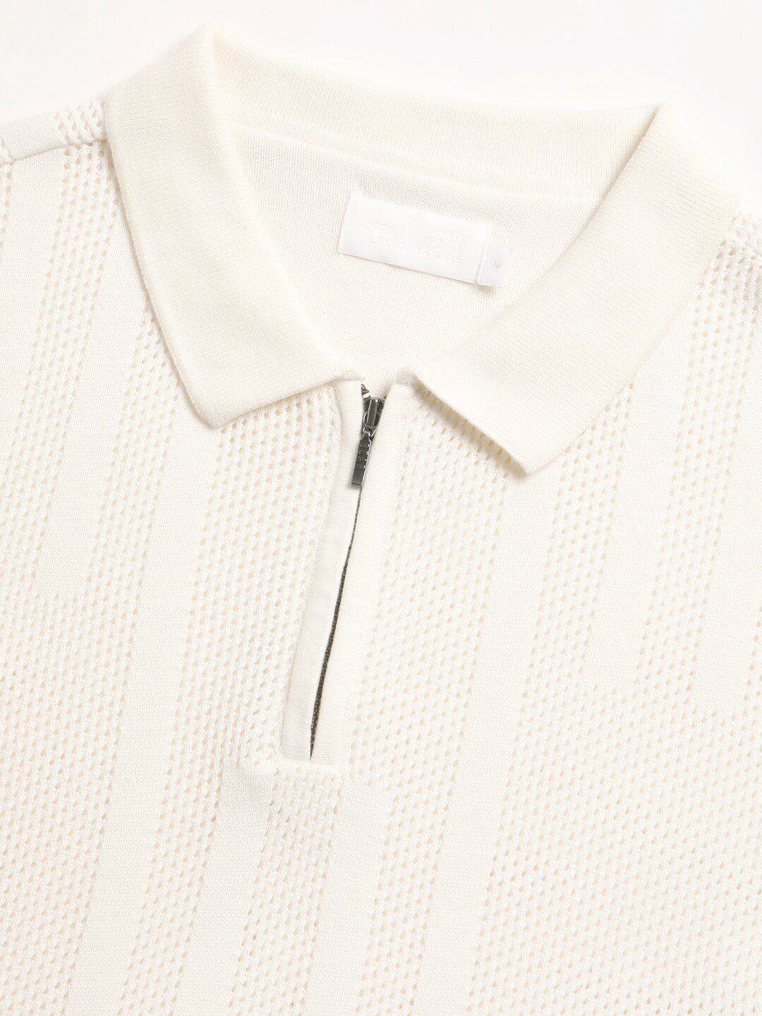 THE BEAR HOUSE Self Design Relaxed Fit Cotton Polo Collar T-shirt