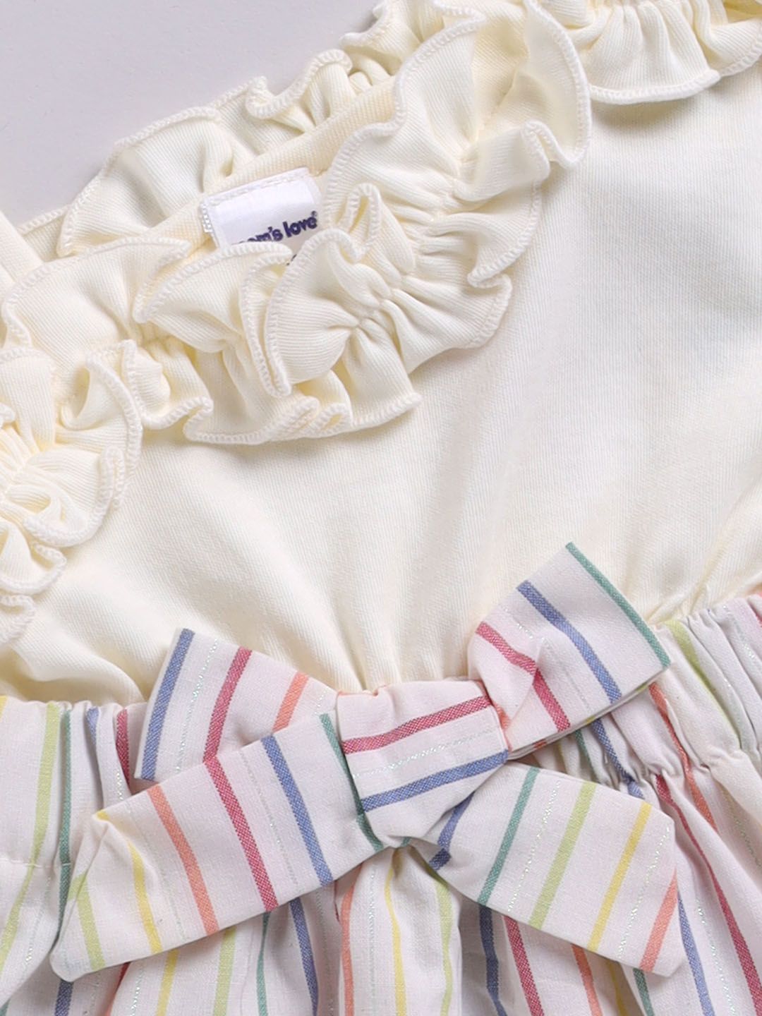 Moms Love Infant Girls Striped Pure Cotton Dress with Bow Detail