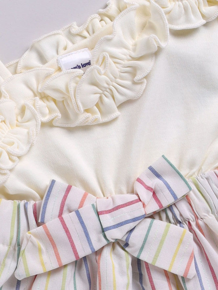 Moms Love Infant Girls Striped Pure Cotton Dress with Bow Detail
