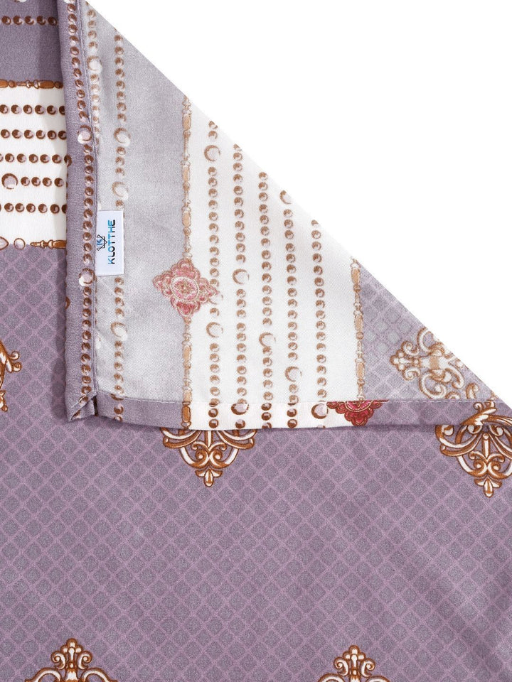 KLOTTHE Jaipuri Purple Ethnic Motifs Cotton 300 TC King Fine Bedsheet with 2 Pillow Covers-250 x 225 cm