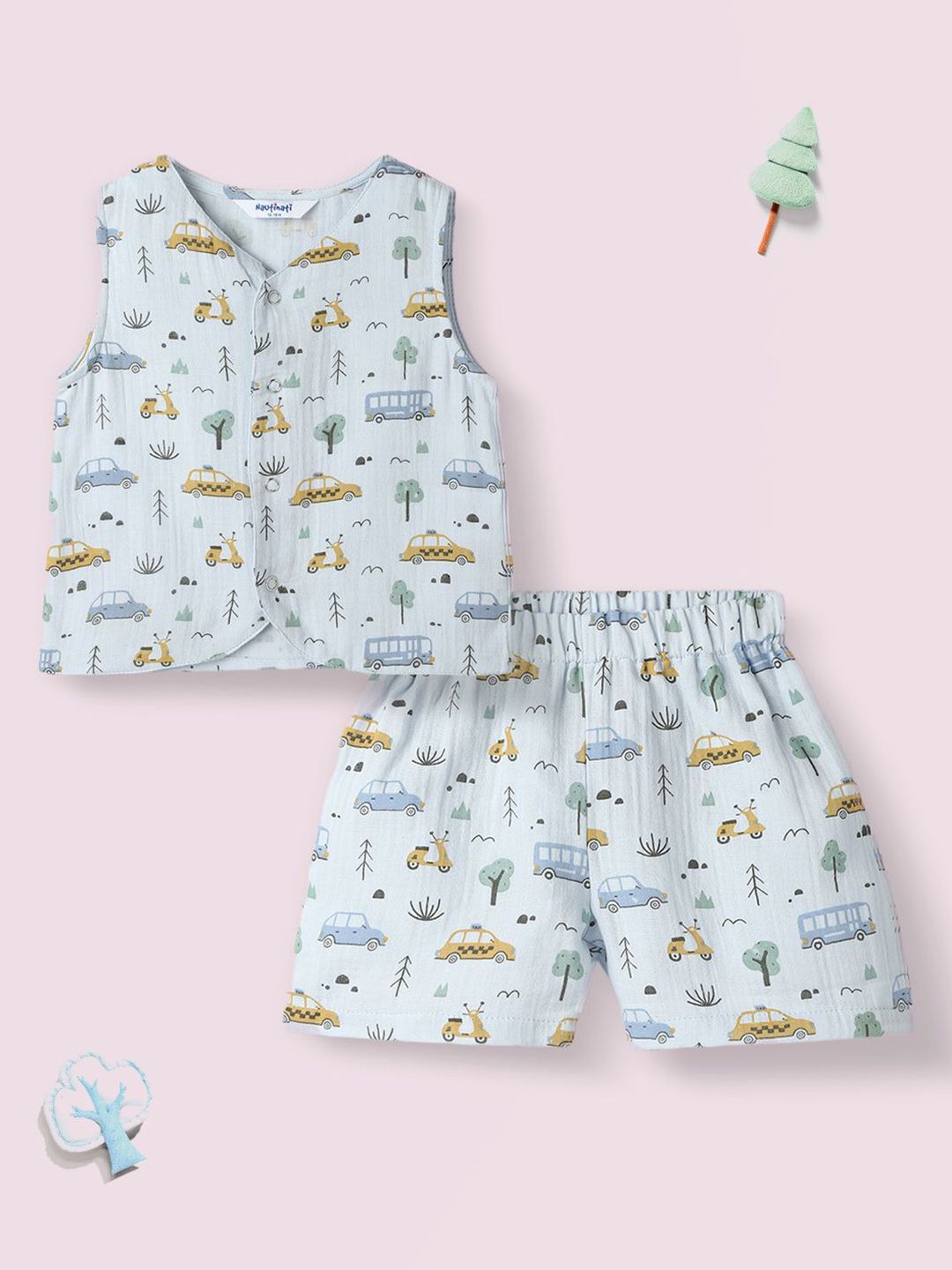 Nauti Nati Boys Printed Pure Cotton Jhabla With Shorts
