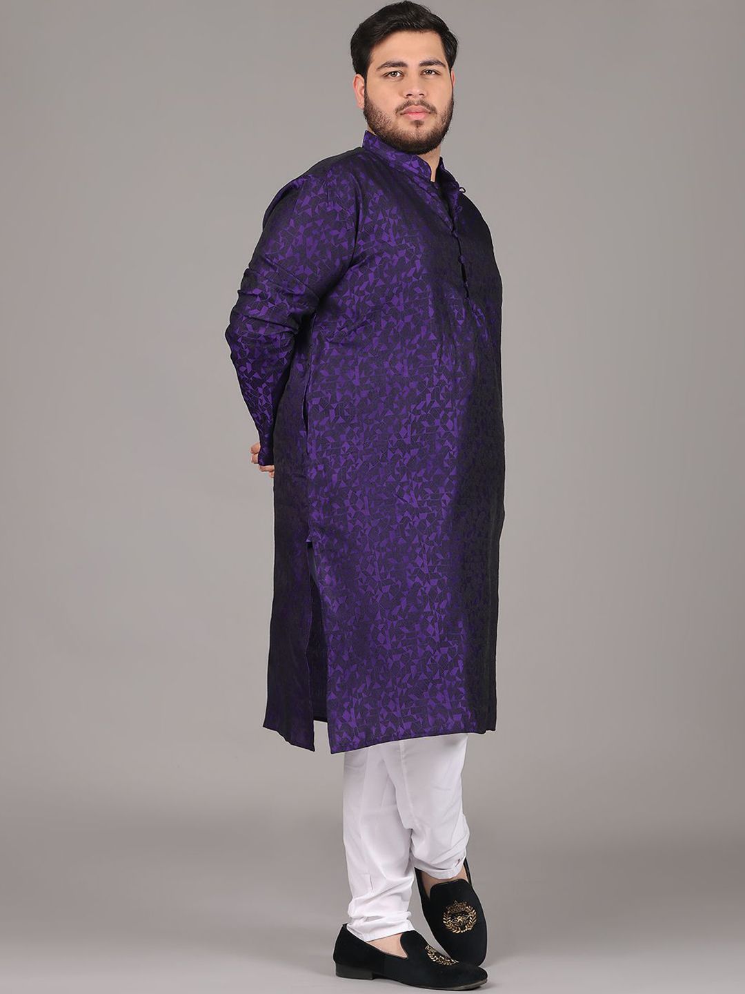 SOJANYA PLUS Size Geometric Woven Design Mandarin Collar Straight Kurta