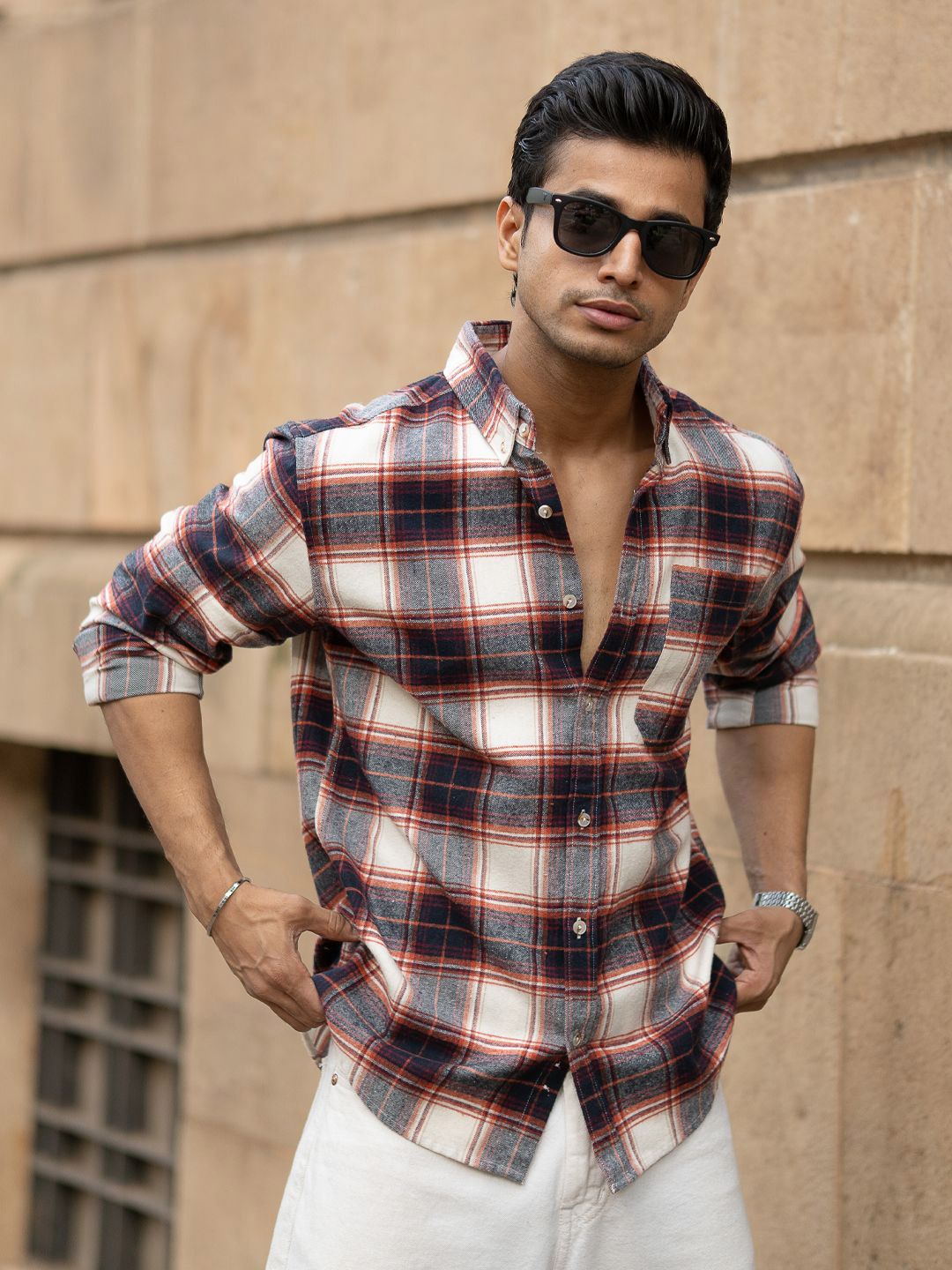 Powerlook SS25 Tartan Checked Pure Cotton Casual Shirt