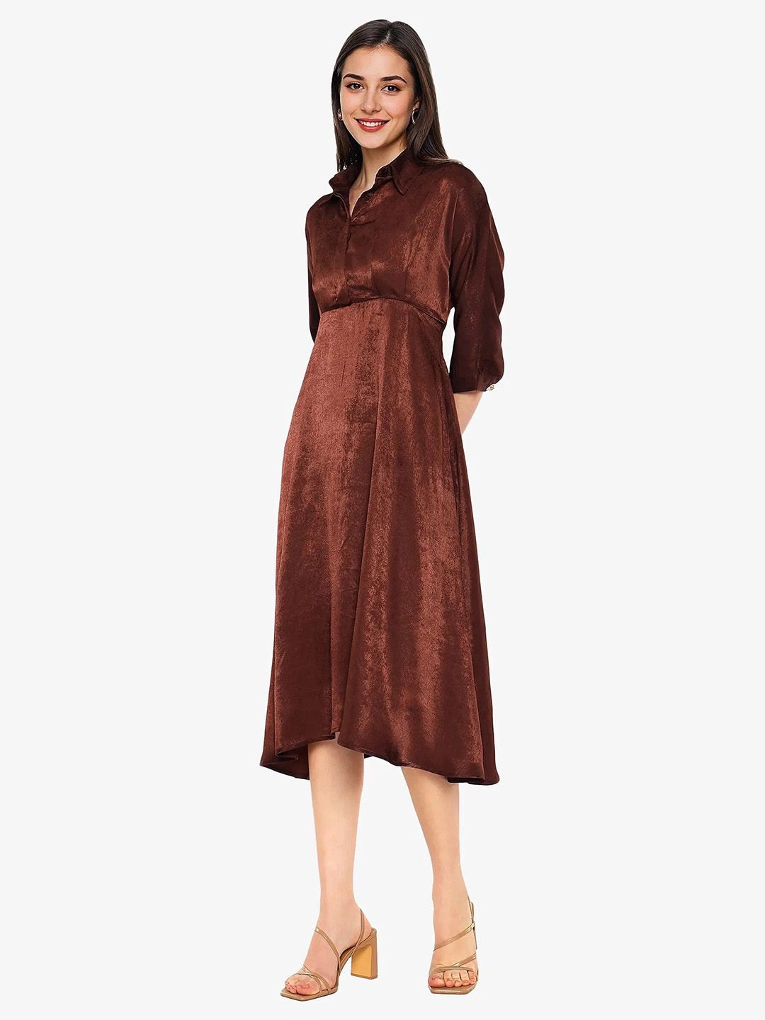 RAREISM Shirt Collar A-Line Midi Dress