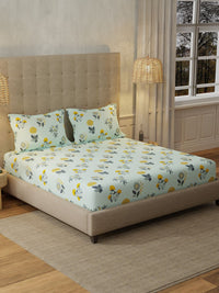 URBAN SPACE Radiance Sky Blue 200 TC Floral Queen Bedsheet