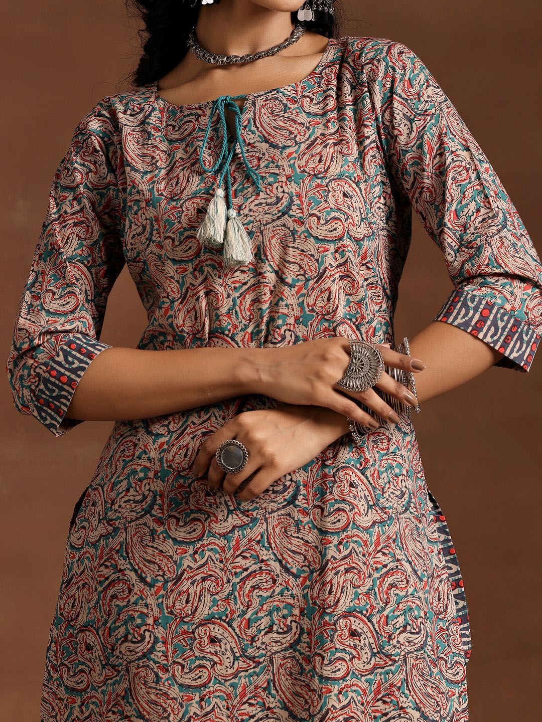 Libas Women Paisley Printed Regular Pure Cotton Kurta with Trousers