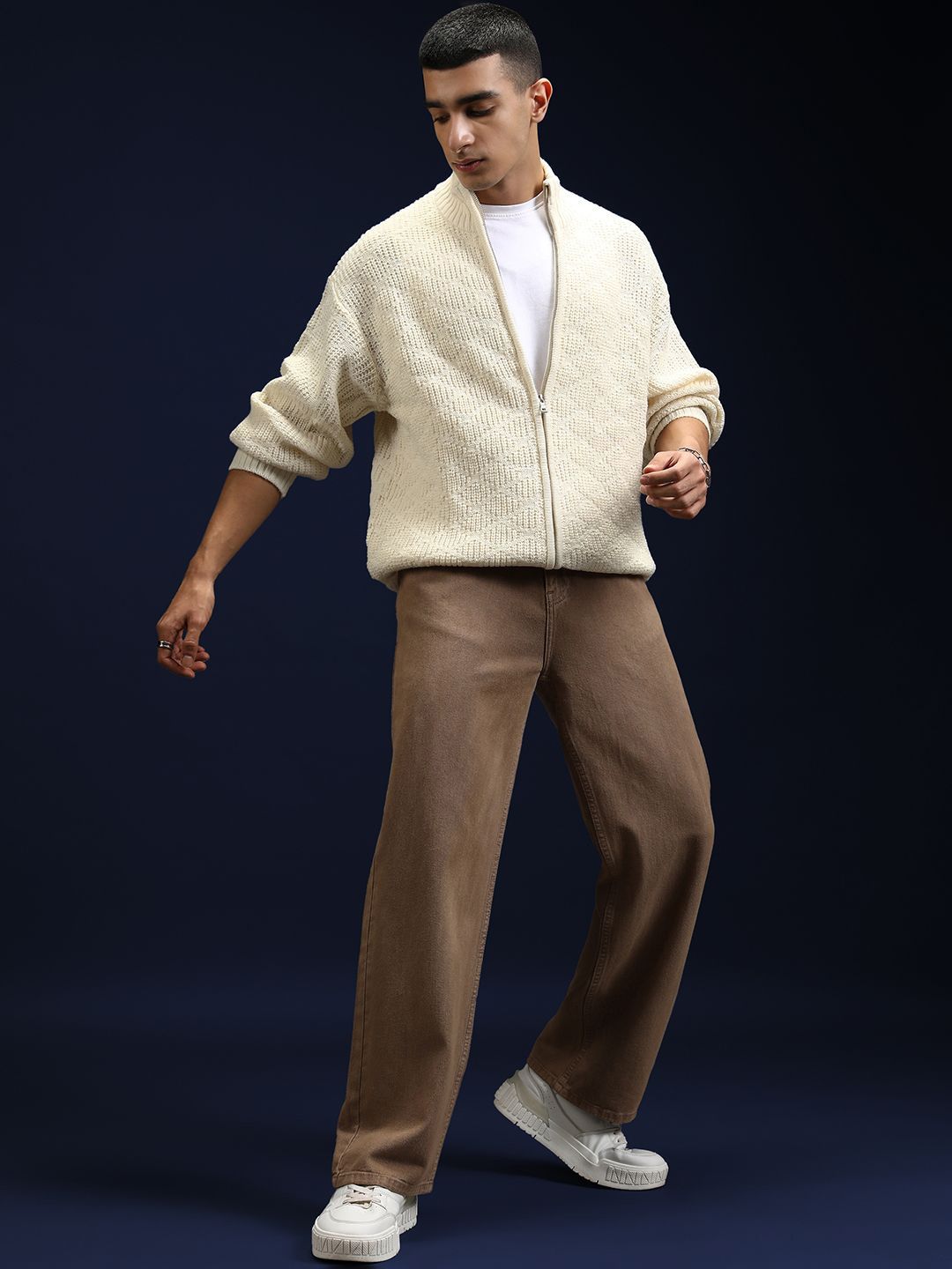 HIGHLANDER Men Cable Knit with Zip Detail Detail
