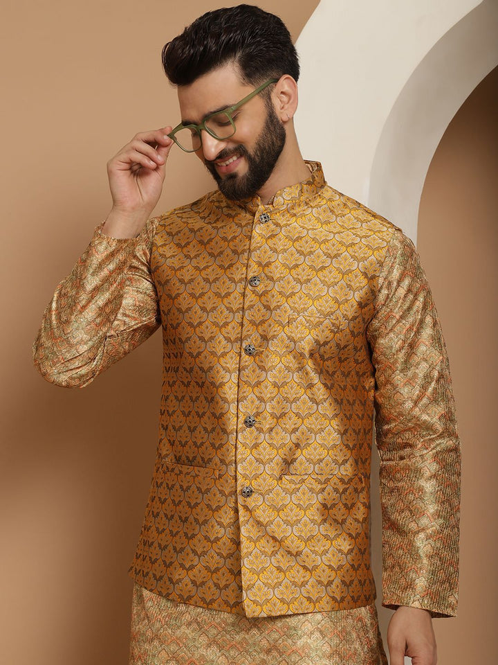 Anouk Regular Printed Thread Work Straight Kurta Churidar with Nehru jacket