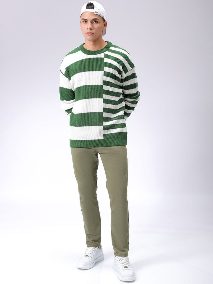 The Indian Garage Co Men Round Neck Long Sleeves Striped Pullover