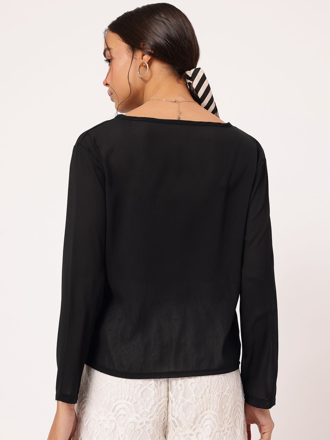 DressBerry Extravagant Ease V-Neck Semi-Sheer Top