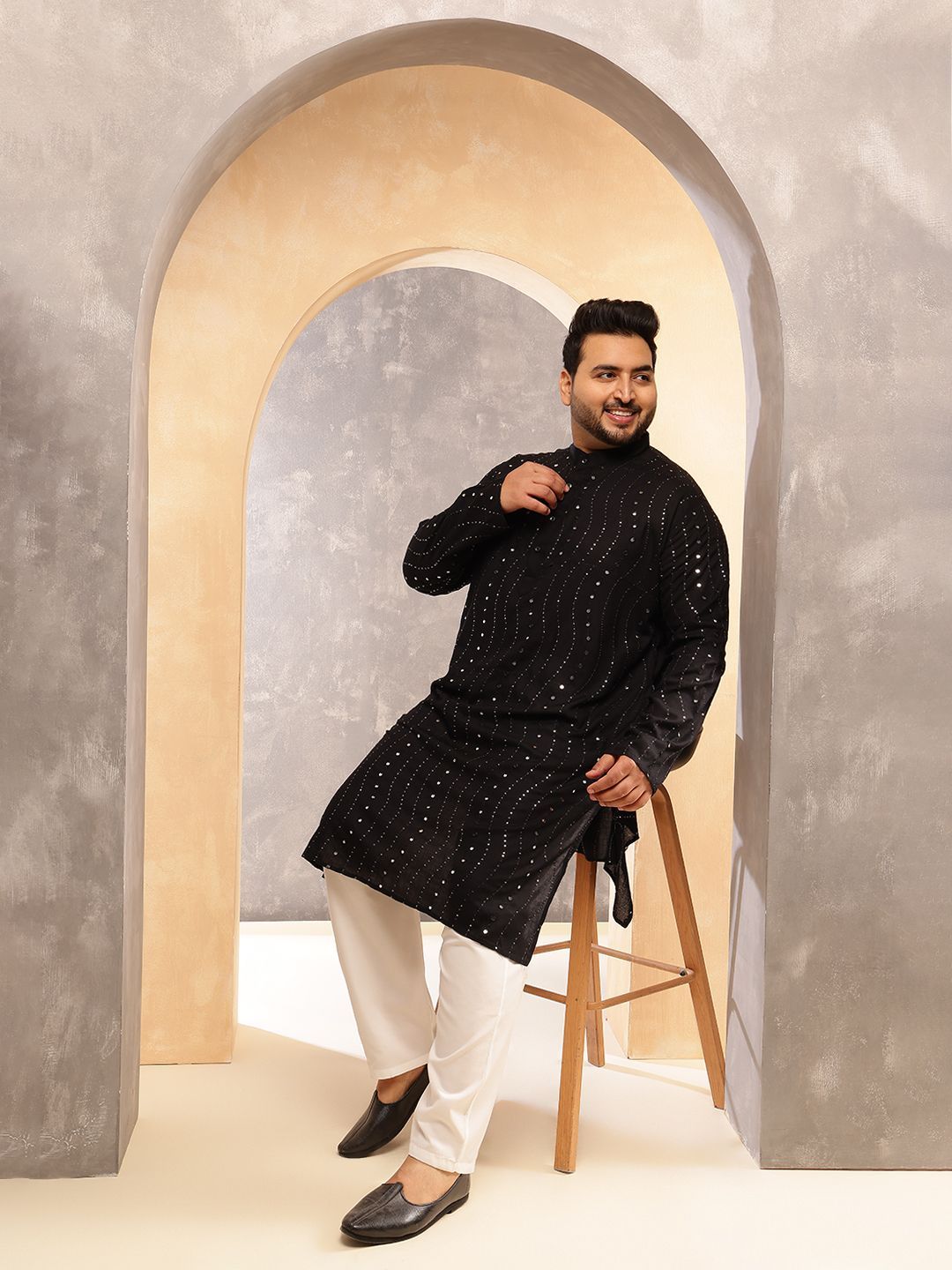 SOJANYA PLUS Lelaki Plus Size Sulam Kurta