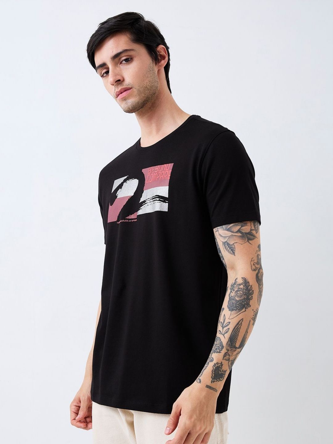 SPYKAR Men Graphic Printed Round Neck Cotton Slim Fit T-shirt
