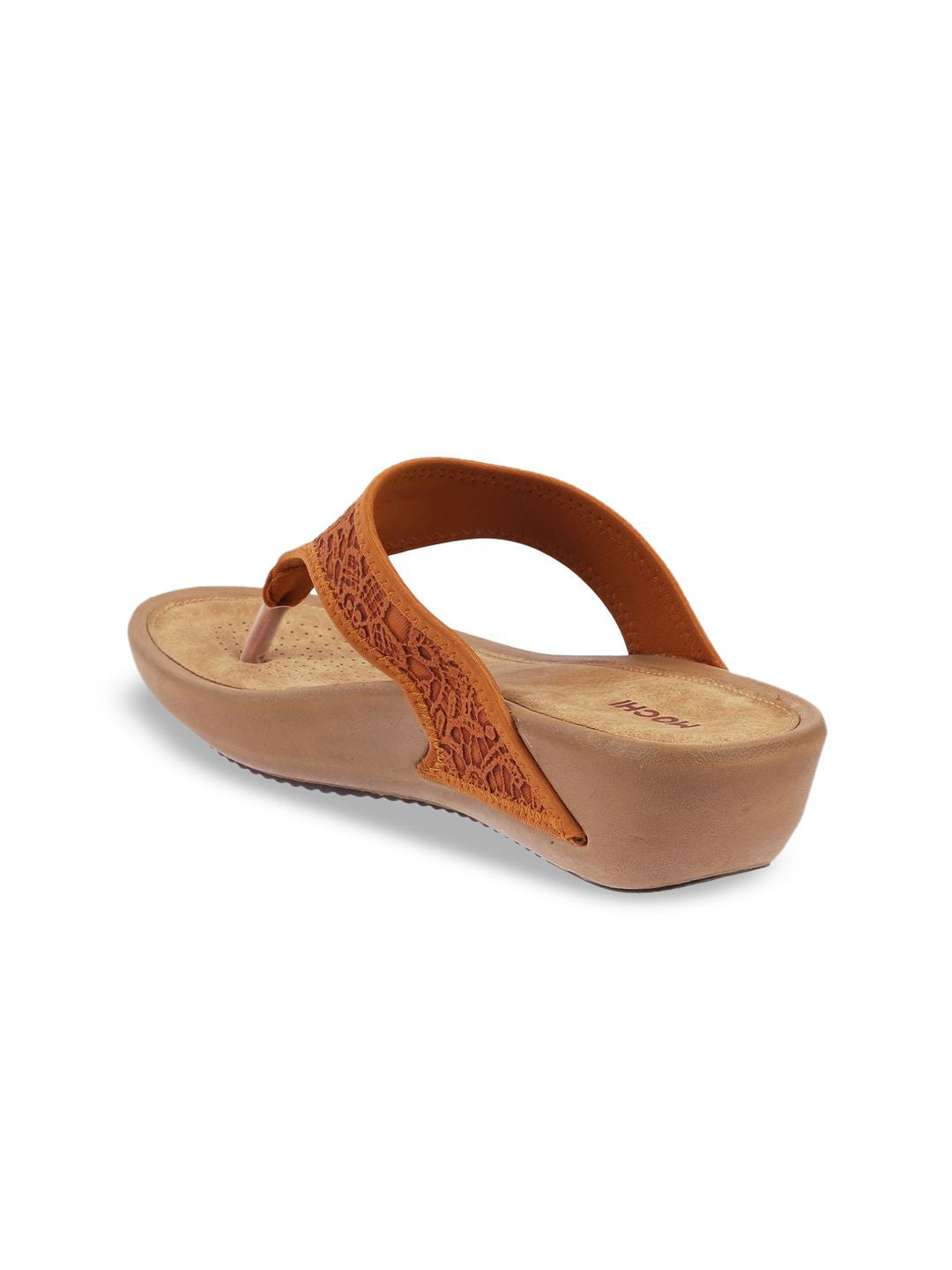 Mochi Women Open Toe Textured Fabric T-Strap Flats