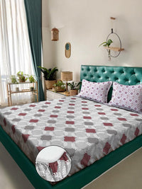 KLOTTHE Grey Geometric 400 TC King Bedsheet with 2 Pillow Covers