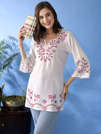 Anouk Floral Embroidered Thread Work Liva Thread Work Kurti