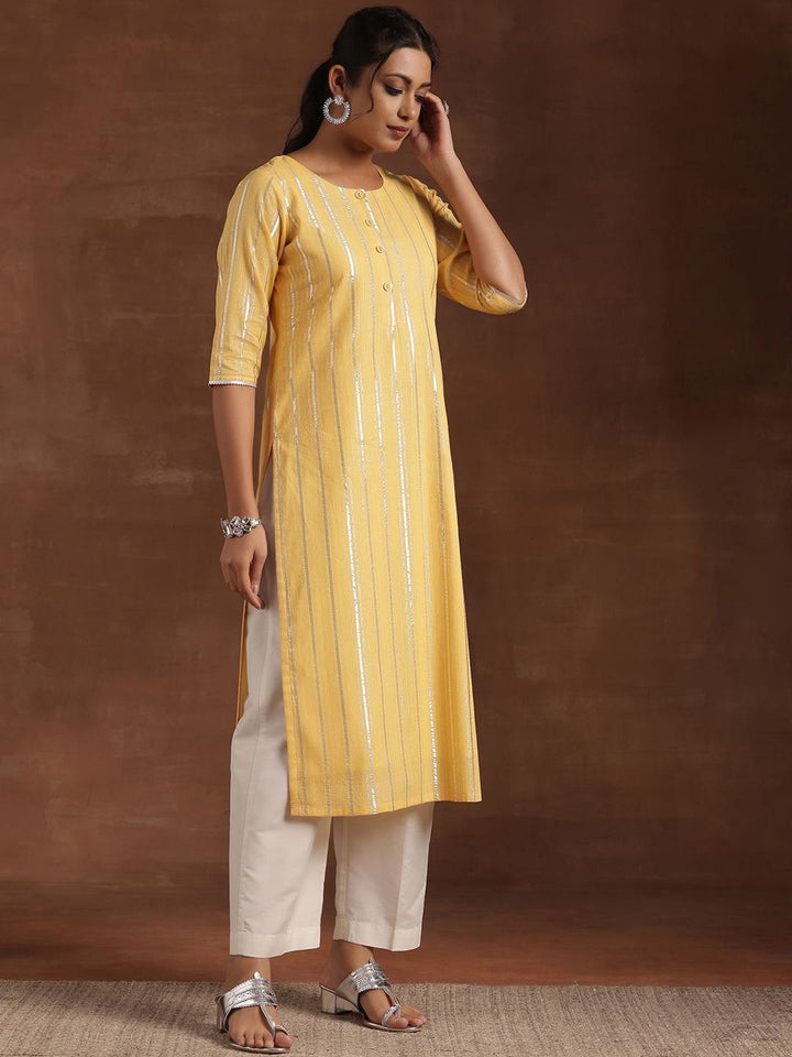 Libas Striped Woven Design Round Neck Pure Cotton Straight Kurta