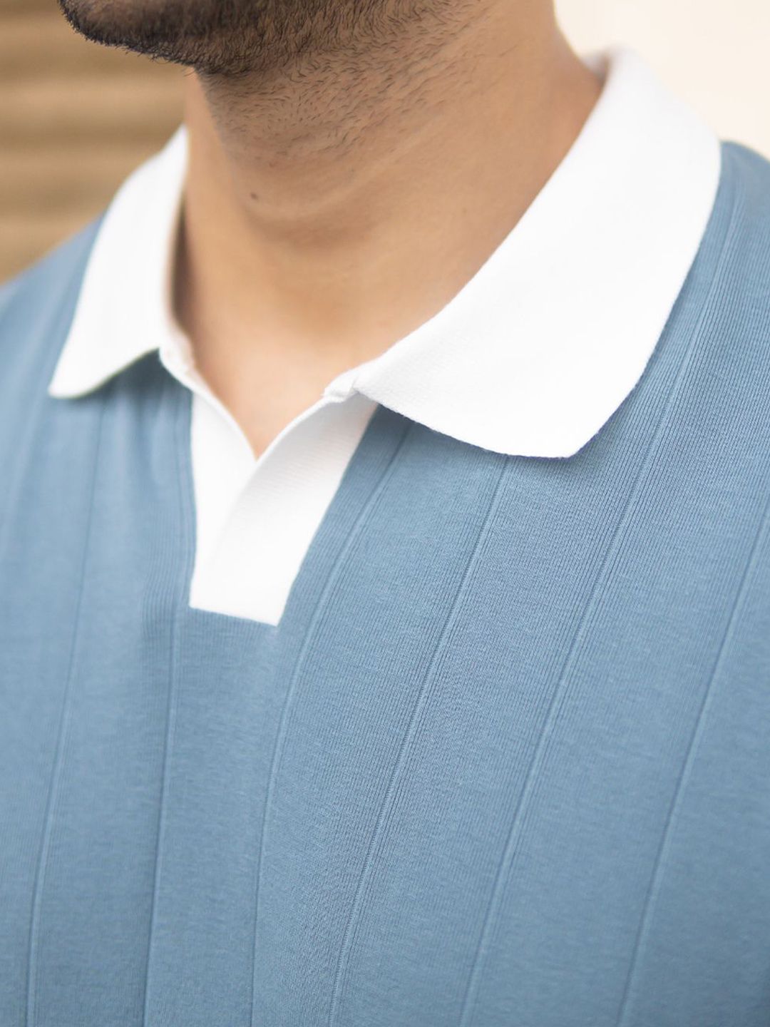 Powerlook SS25 Self Design Contrast Polo Collar Pure Cotton T-Shirt
