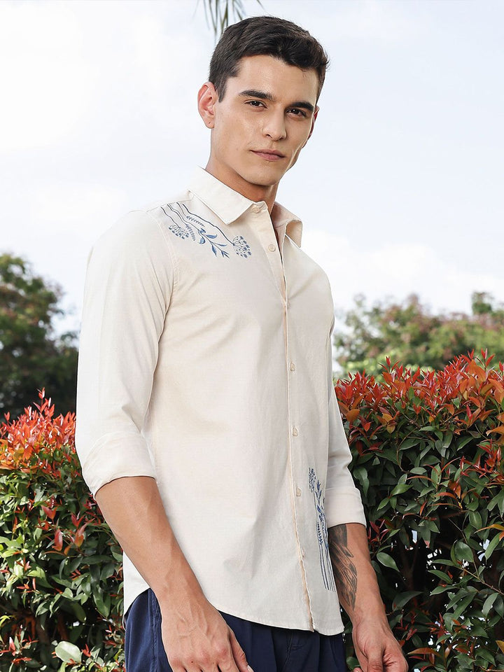 Thomas Scott Men's Cotton Floral Embroidered Casual Shirt