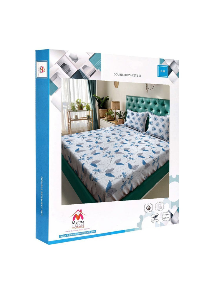 Myntra Elegant Homes Biru & Kelabu Floral Kapas Tulen 400 TC Set Cadar King 2.5m x 2.25m