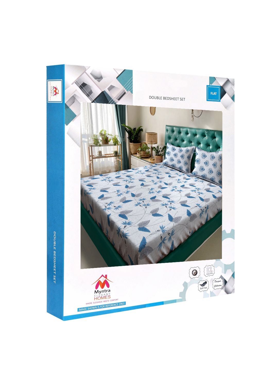 Myntra Elegant Homes Biru & Kelabu Floral Kapas Tulen 400 TC Set Cadar King 2.5m x 2.25m