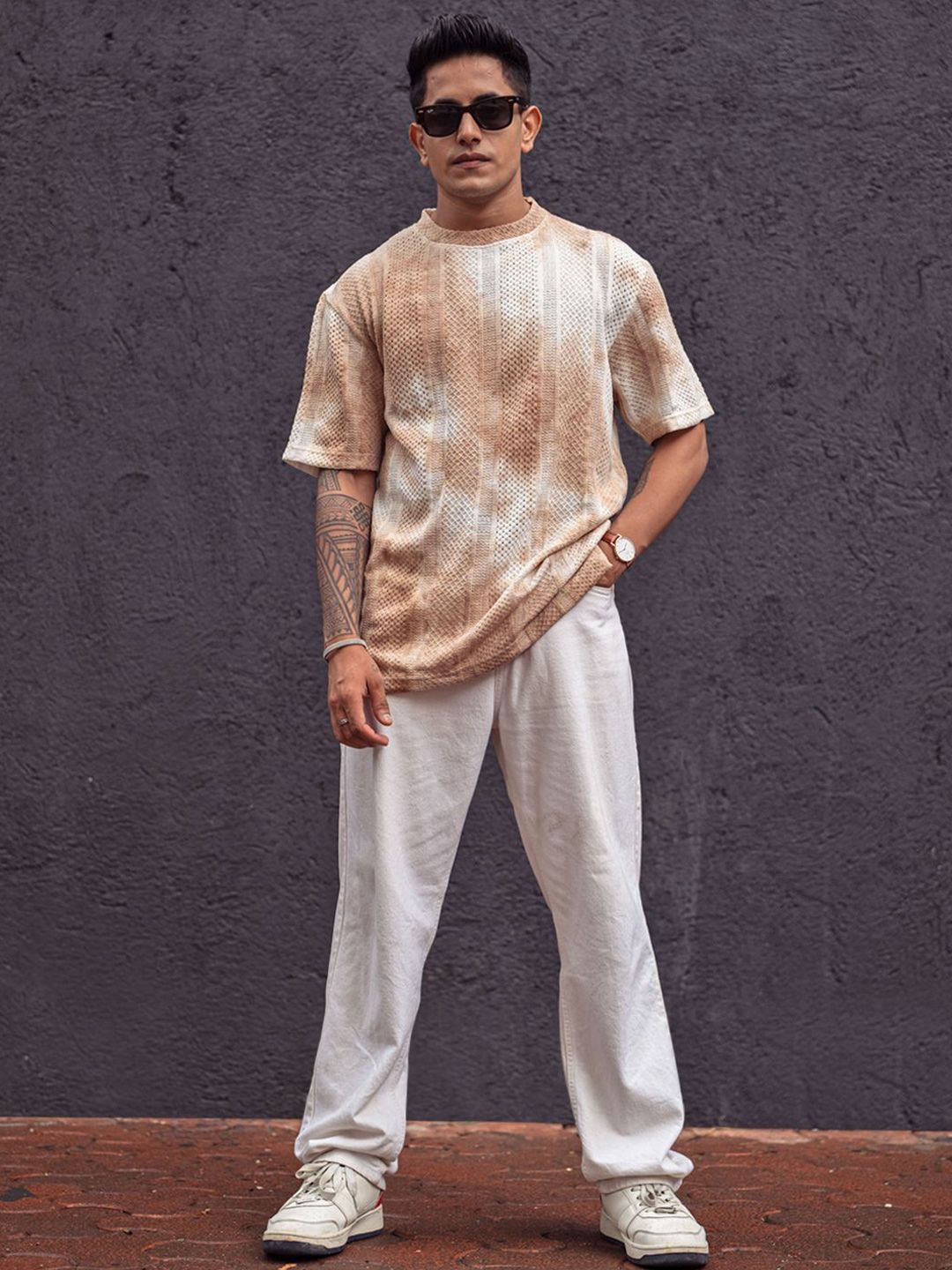 Powerlook Men Dyed Round Neck Oversized T-Shirt