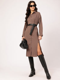 DressBerry Chic Slit Textured Midi Shirt Dress
