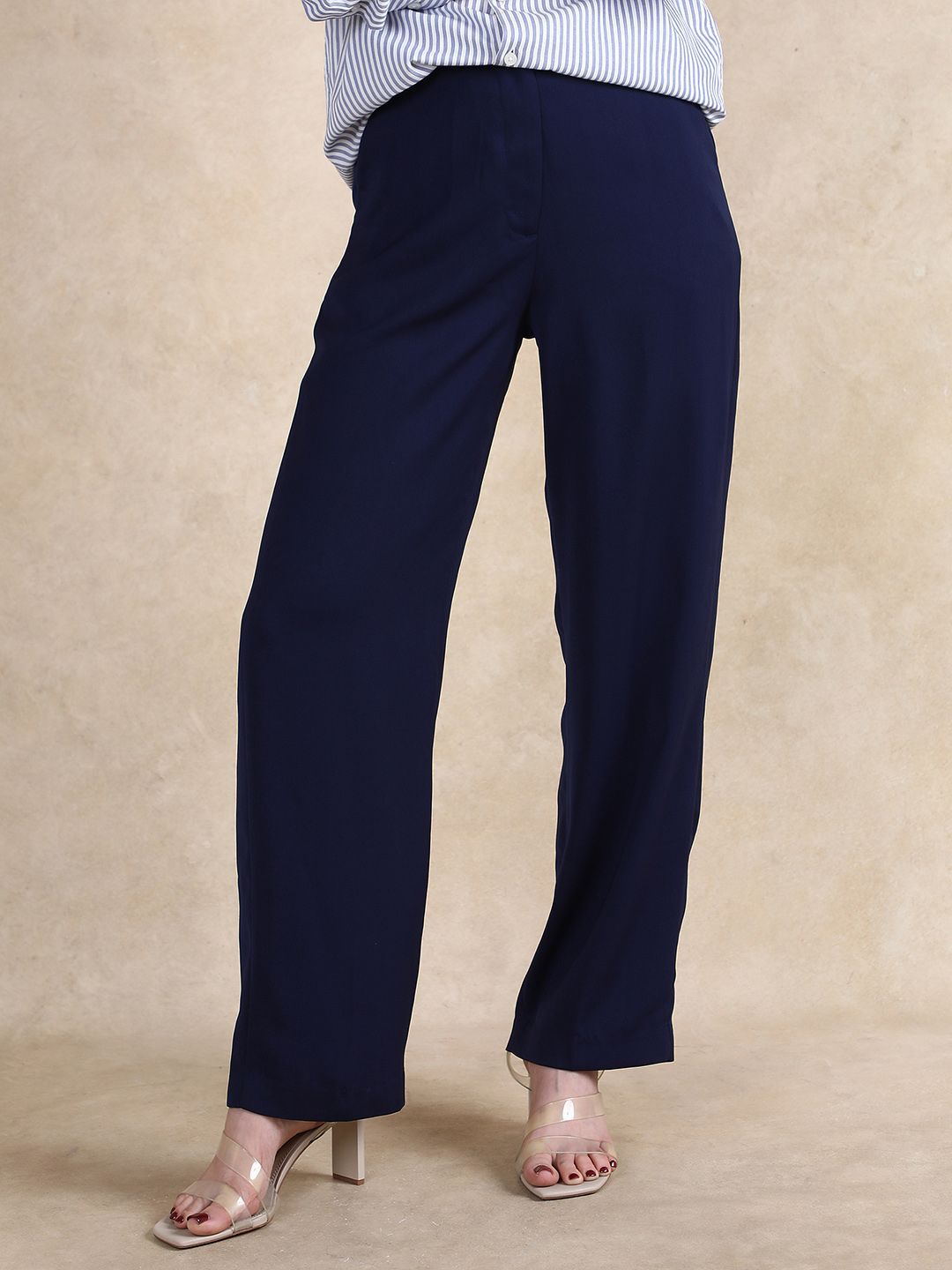 RAREISM Women Tailored Straight Fit High-Rise Solid Trousers