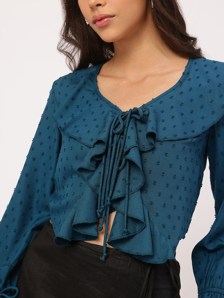 DressBerry Moonlight Muses Ruffled Dobby Weave Crop Top