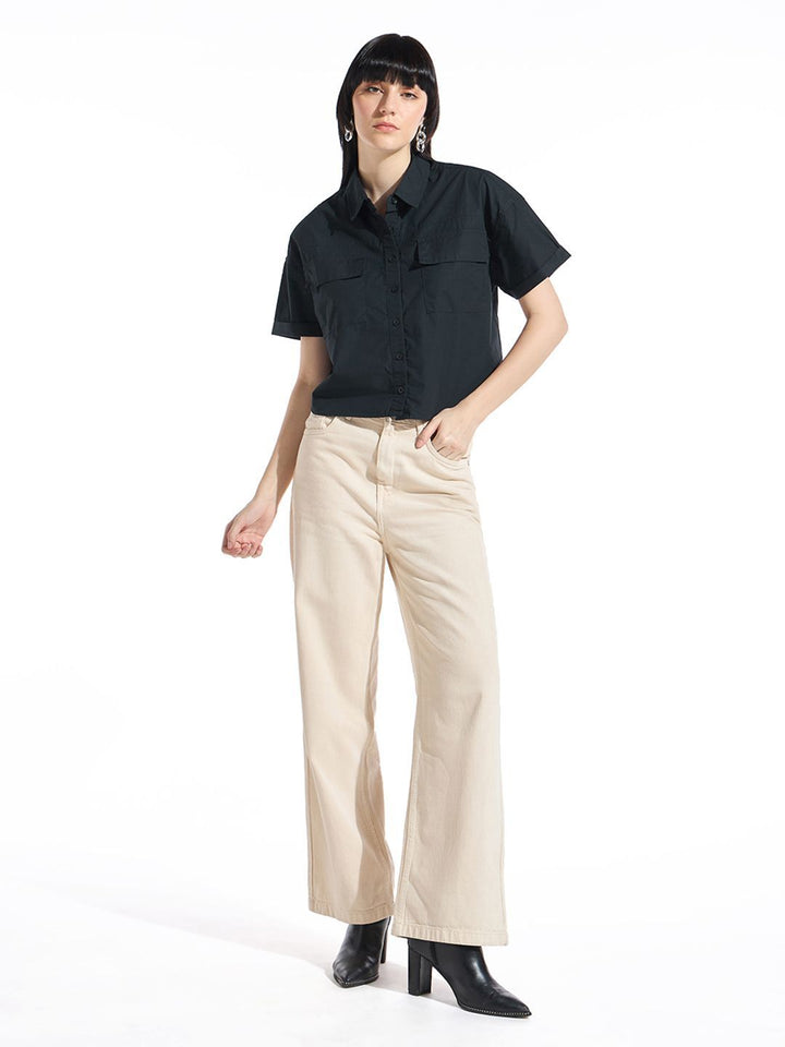 Bewakoof Women Standard Spread Collar Solid Pure Cotton Oversized Casual Shirt