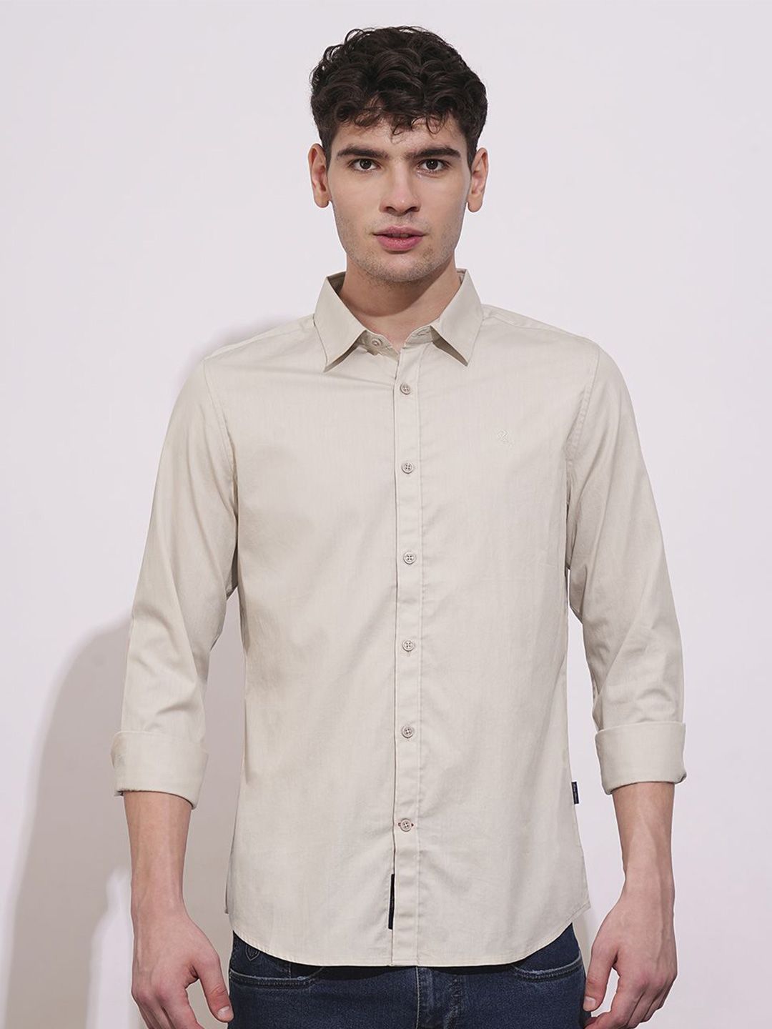 Being Human Men Classic Slim Fit Spread Collar Solid Cotton Casual Shirt