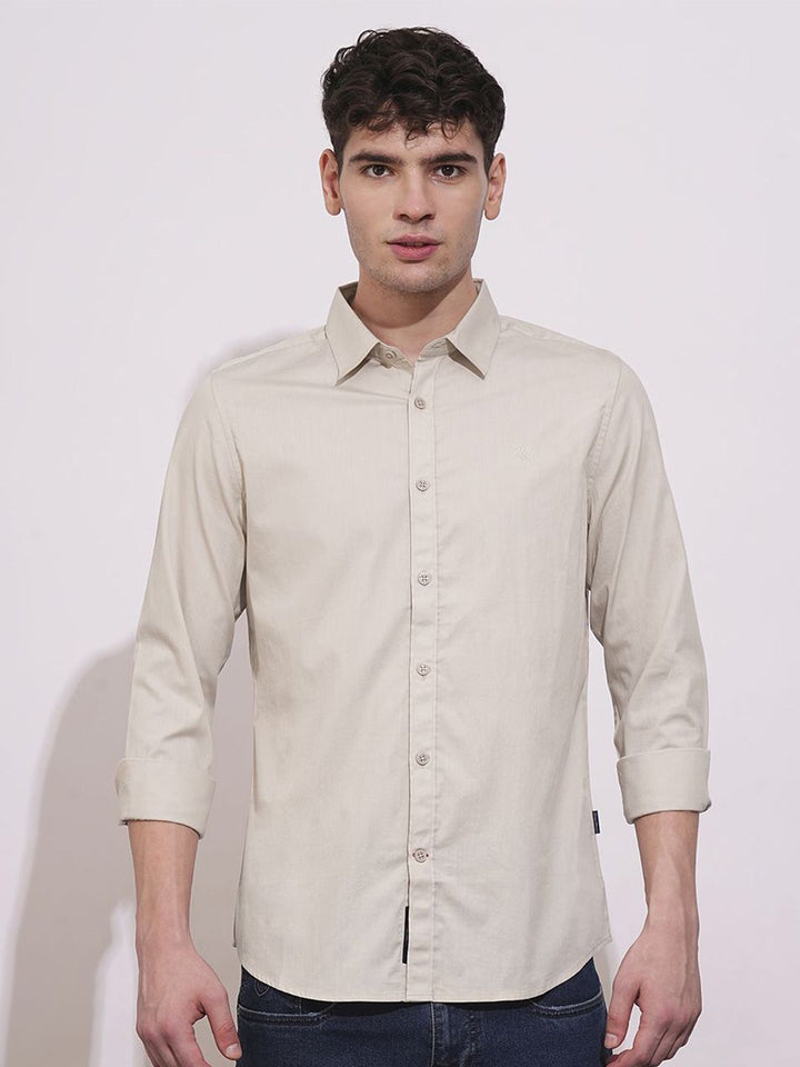 Being Human Men Classic Slim Fit Spread Collar Solid Cotton Casual Shirt