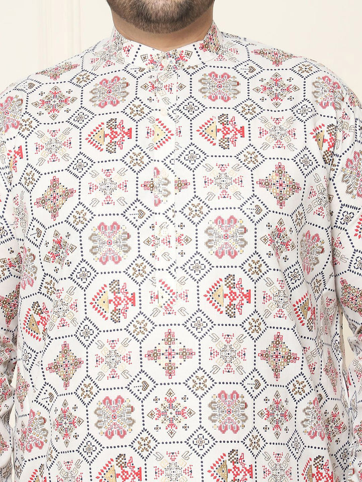 SOJANYA PLUS Ethnic Motifs Printed Cotton Linen Straight Kurta with Pyjamas