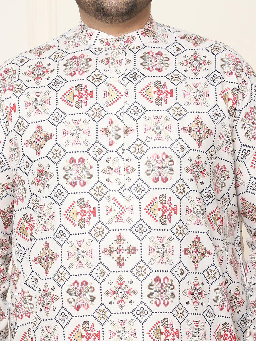 SOJANYA PLUS Ethnic Motifs Printed Cotton Linen Straight Kurta with Pyjamas