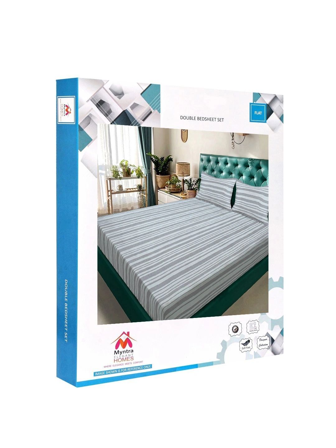 Myntra Elegant Homes Grey Striped 300 TC King Double Bedsheet with 2 Pillow Covers