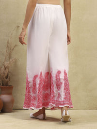 House of Chikankari Women White & Pink Georgette Chikankari Sulam Set Kurta