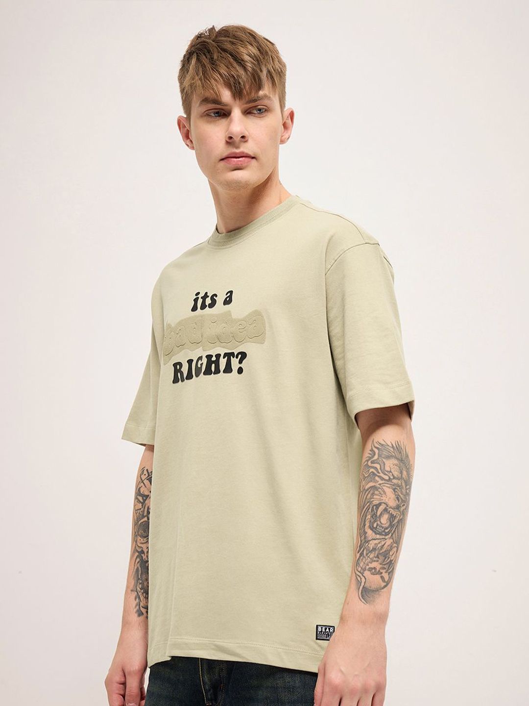 THE BEAR HOUSE Pure Cotton Graphic Printed Round Neck Oversized T-shirt