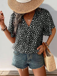 DressBerry Abstract Print Flared Sleeve Shirt Style Top