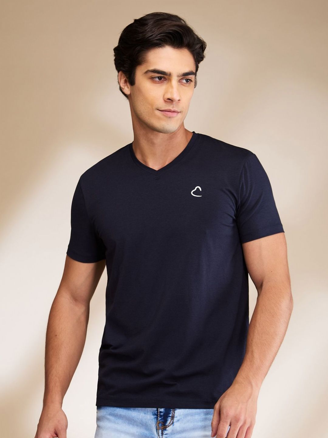 Being Human Men Solid V-Neck Cotton Slim Fit T-shirt