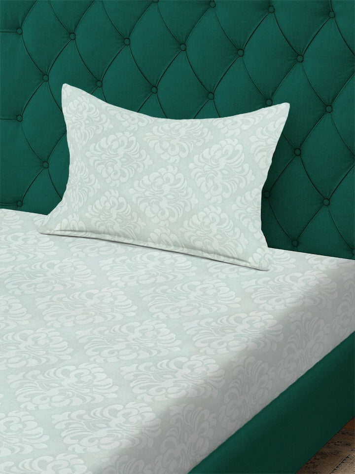 KLOTTHE Green Floral Printed 300 TC Single Bedsheets With 1 Pillow Covers