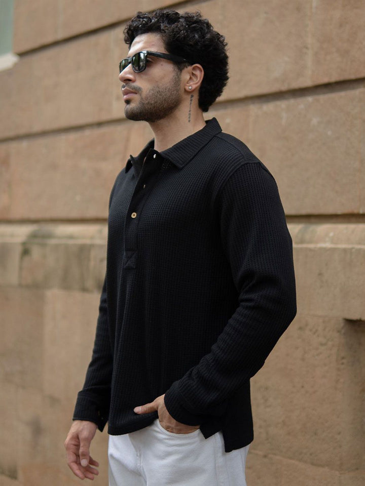 Powerlook Men Textured Spread Collar Casual Shirt