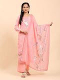 Mamicha Women Ethnic Motifs Printed Regular Thread Work Pure Cotton Kurta with Palazzos & With Dupatta