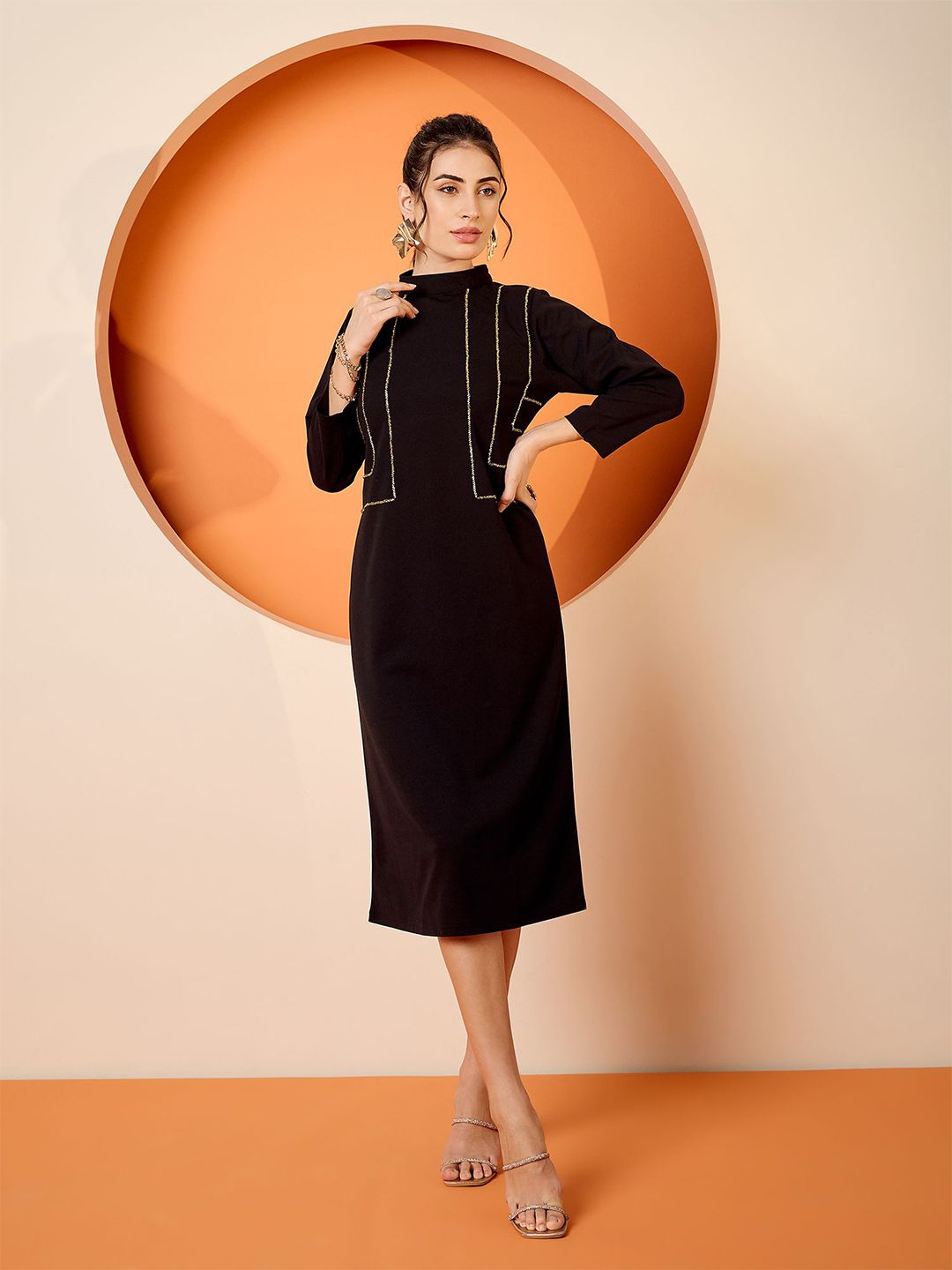 Antheaa Embellished Sheath Midi Dress