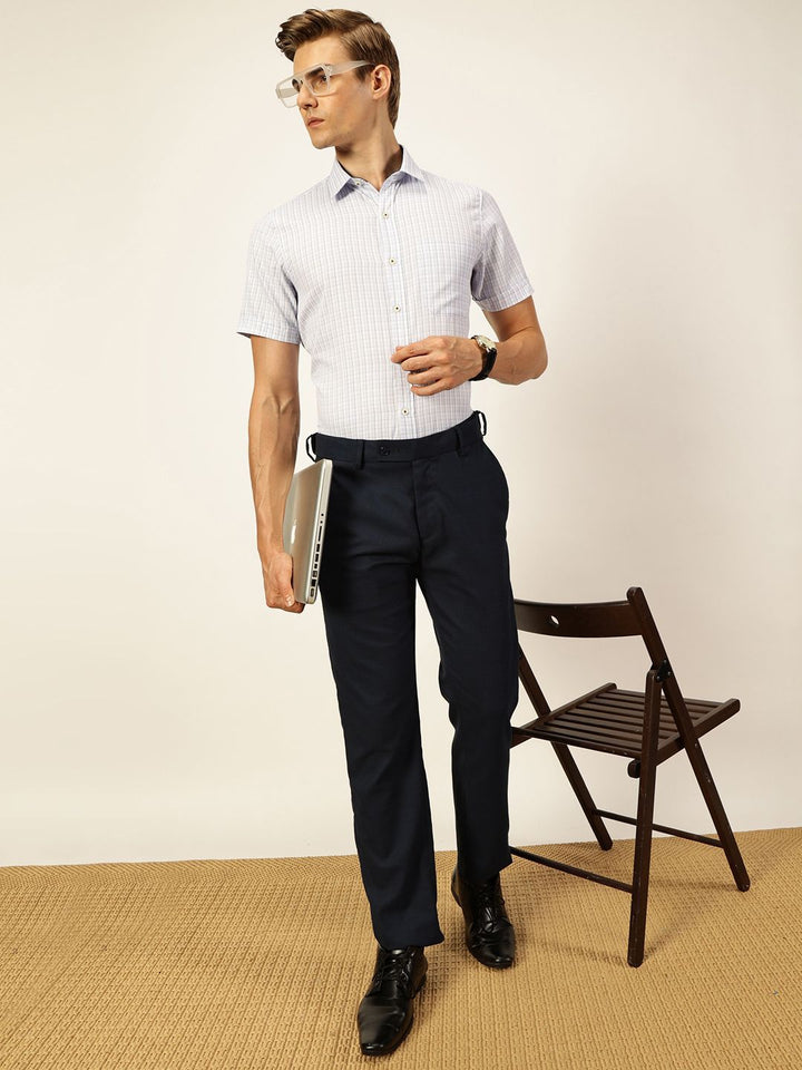 Thomas Scott Men Smart Spread Collar Gingham Checked Cotton Formal Shirt